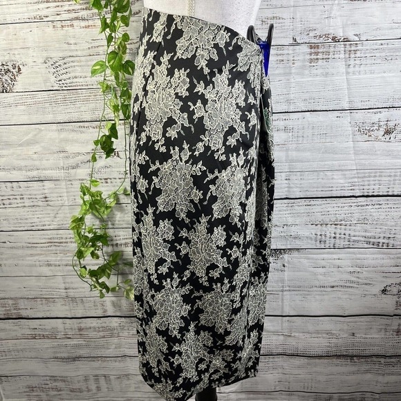 Lucie Lucie Skirt size Large Black Ivory Floral Jersey Slinky Lace Pencil Slim - Picture 9 of 11